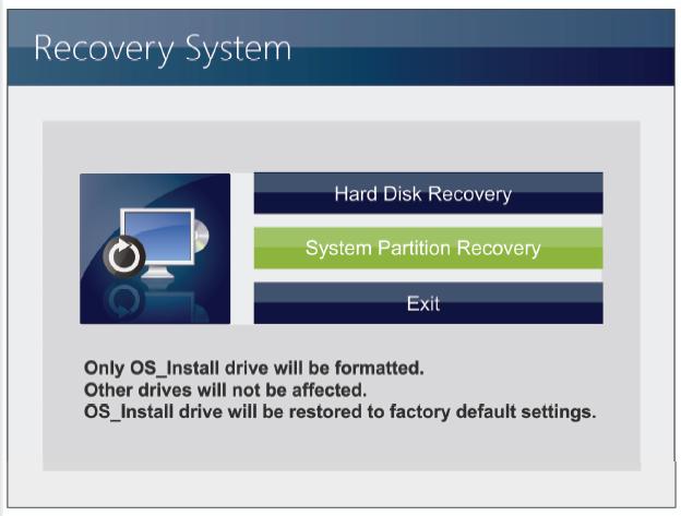 Select [System Partition Recovery] to reset the hard disk