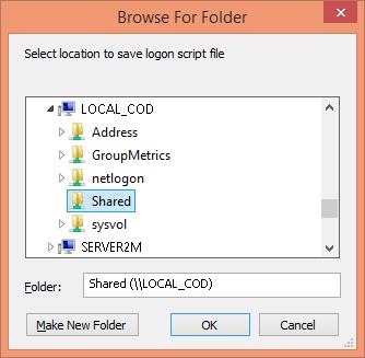 Figure 40: Browse for Shared Folder on the Server We recommend to save the executable file in the shared folder on the server, of which logon/logoff events you want to