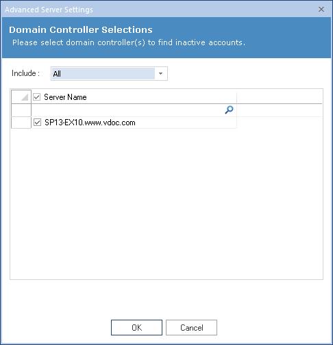 Figure 49: Select Domain Controllers Check the box of domain controllers to enable the cleanup feature for them. Uncheck the domain controllers where this feature is not required.
