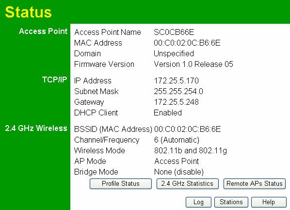 Wireless Access Point User Guide Chapter 4 Operation and Status 4 This Chapter details the operation of the Wireless Access Point and the status screens.