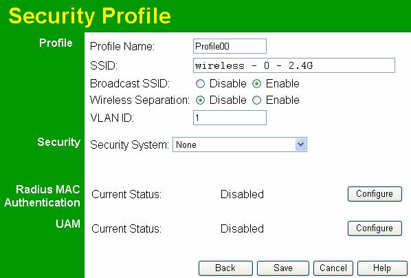 Wireless Access Point User Guide Security Settings - None Figure 22: Wireless Security - None No security is used. Anyone using the correct SSID can connect to your network.