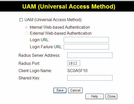 Setup 3. On the Access Point s UAM screen, select External Web-based Authentication, and enter the URL for the welcome page on your Web server. 4.