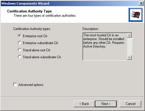 Select the Enterprise root CA, and click Next.