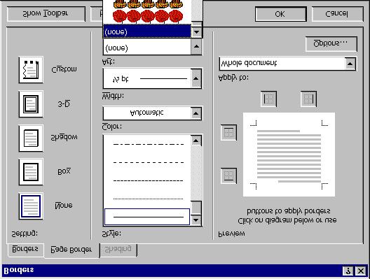 MICROSOFT WORD 4 Page Border If you wish to border a page, you need to select the Page tab in the Borders and Shading dialog box.
