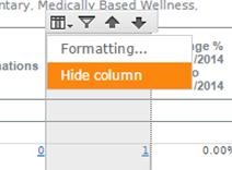 Hiding and showing columns To hide a column: 1. Click any column to highlight it. 2.