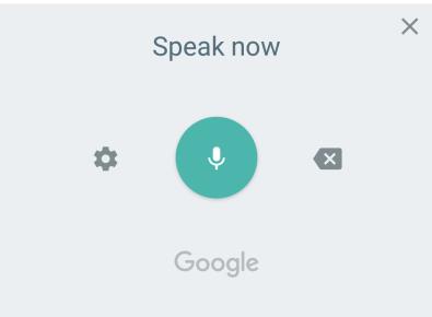 Google Voice Typing Google Voice typing uses the Google voice recognition service to convert speech to text. Press the microphone image; speak what you want to type. Touch to set the Voice up.