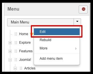 Menu Click on menu or menu item to customize