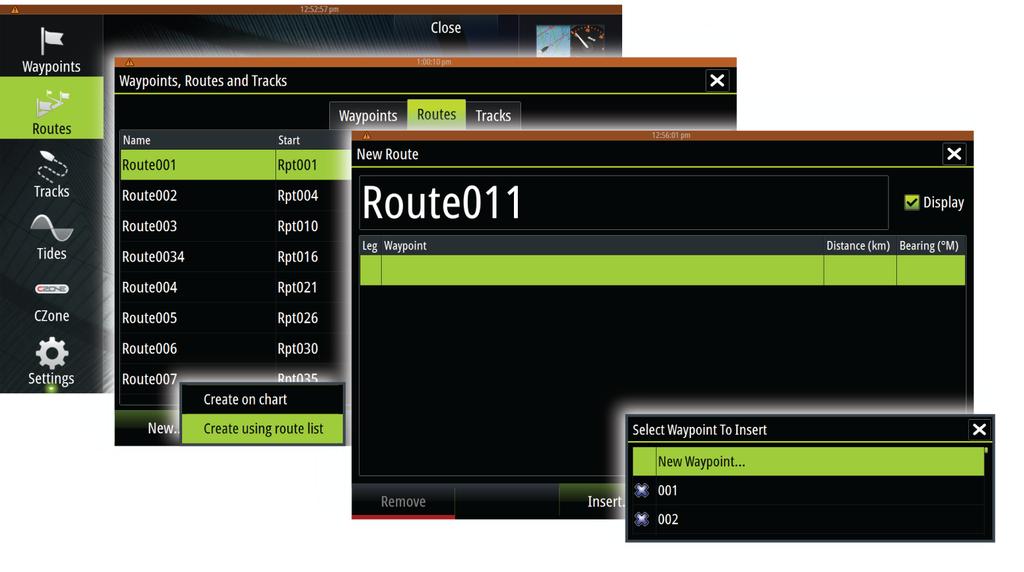 Creating routes using existing waypoints You can create a new route by combining existing waypoints from the Routes dialog.