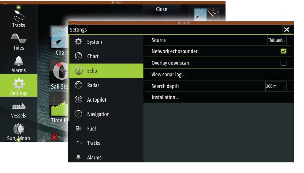 When activated, the echosounder menu will expand to include basic StructureScan options. View echosunder recording Used to view internally stored echosonder recordings.