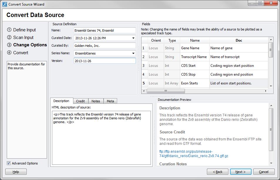 Figure 2-6. Gene Track Documentation Step 4: For the last window select a location to save the created source.