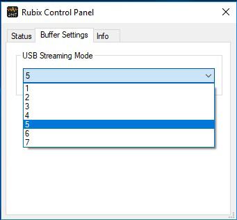 Settings for the Rubix 3. In USB Streaming Mode, select the most appropriate setting. Select the setting with the shortest delay that still allows stable audio playback.