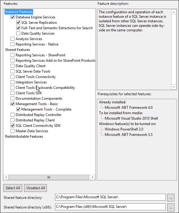 SQL SERVER 2012 EXAMPLE b. Use the default shared feature directory. c. Click Next.