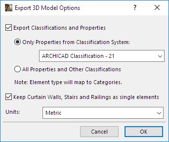 EXPORT AS RVT 3D GEOMETRY This command exports ARCHICAD 3D model content to Revit, generating RVT objects with precise geometries (including true colors) and properties.