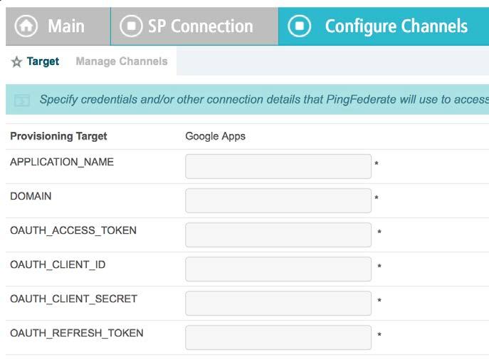 tton. b. Configure the new channel with the settings noted from step 1. Warning: The Attribute Mapping for Google Apps Connector v3.0.
