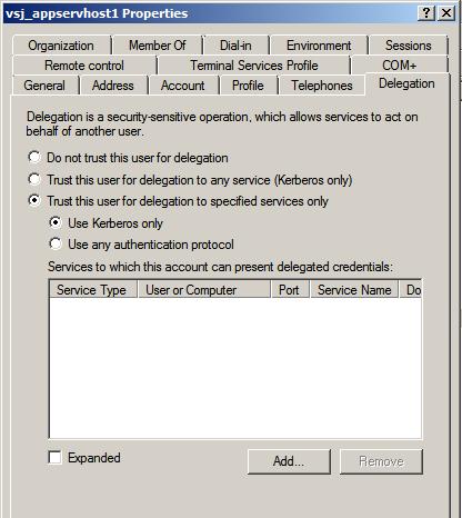 Preparing for VSJ Windows Server 2003 and Windows Server 2008 delegation Before you can configure delegation options for these platforms, you must have set up at least one SPN mapping in the account.