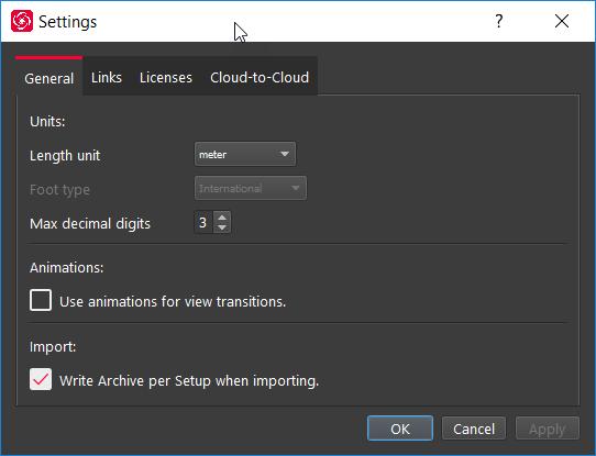 General Settings Once you open the Settings dialog, the General tab will allow you to change your default units of length as well as set your preferred decimal precision.