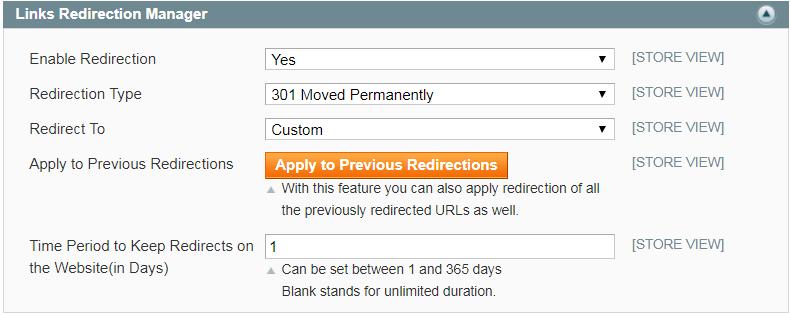 Time Period to Keep Redirects on the Website (in Days): Add time for which redirection will be kept on website.