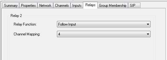 Follow Input: When the Relay Function selection is Follow Input, the relay will be activated by a contact closure on this device or a different device on the network.
