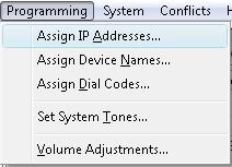 Programming Menu Assign IP Addresses allows IP addresses to be automatically assigned to one or more Valcom IP devices.
