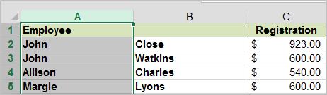 The names column now should split into two columns: last and first names. See below. You can rename the header rows appropriately if you desire.