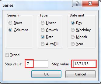 Let s say you want to fill in weekdays only for a few rows of data after you fill in a date in a cell. 1. Enter a date (1/2/15) in cell A1. 2.