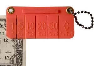 201059 $8.00 Click Pocket Money Brailler Fits on your key chain. Simply insert edge of bill and squeeze.