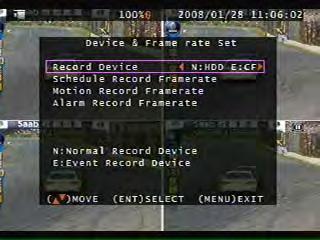 Record Device User selectable in different record device N: Normal Record Device E: Event Record Device N:Normal Record Hard disk(hdd) CF card (CF) Process E:Event Record N:E:HDD Normal / Event