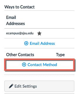 4. On the Edit Settings page, you can receive messages from Canvas by connecting to other Web Services (i.e. Skype, Facebook, Twitter, etc.).