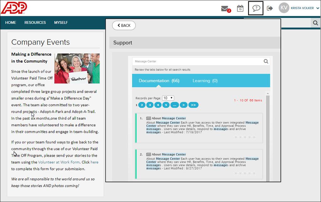 Support Click (support) to display the Support page and access forms, product documentation, and learning resources for ADP Workforce Now.