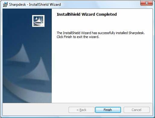At the end of installation, the program will display the following dialog: Installation will complete when you click the Finish button.
