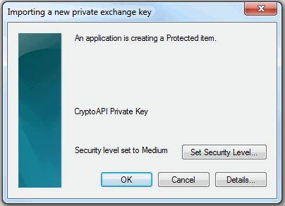 9. Click Finish to complete the process. The certificate will be imported. 10. Select the security level for storing the Private Key in your system and click OK. That's it.