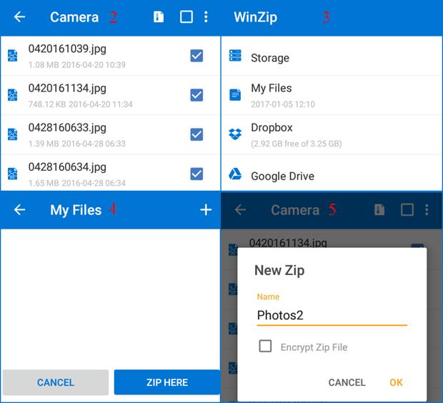 containing the files you will use to create your Zip file Note: You can also tap My