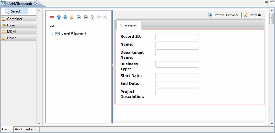 12 Chapter 1 UI Builder Tutorial 9. A form is created with selected attributes and displayed on the canvas.