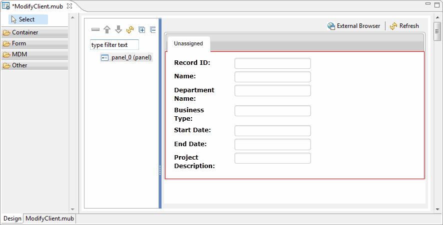 Task D- Create a New Custom Page - Modify Client Details 23 9. A form is created with selected attributes and displayed on the canvas.