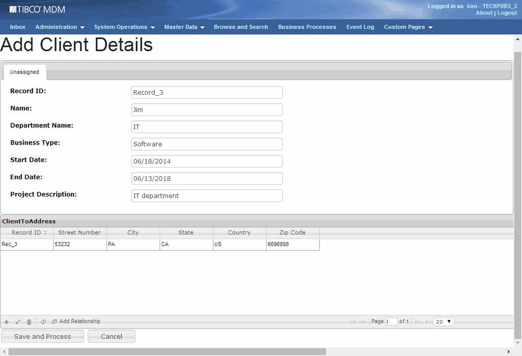 Task H - Access the Custom Page from the TIBCO MDM Server 41 3. Click Customs Pages > AddClient.