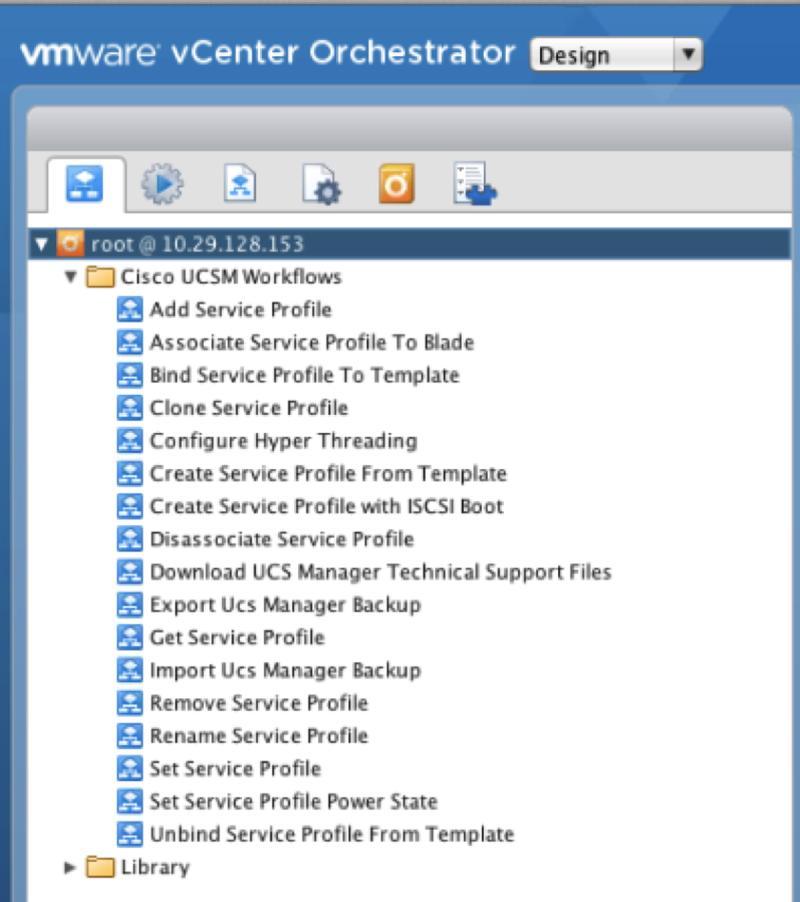 Cisco UCS Manager Workflow for VMware vcenter Orchestrator The plug-in provides a set of generic VMware vcenter Orchestrator workflows, which can be used to manage Cisco UCS Manager (Figure 18).