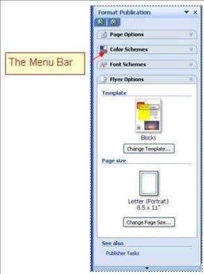 The Menu Bar - provides access to the commands and settings you use to create documents in Publisher.