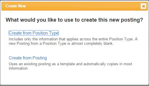 To create a new posting, click on Postings from the top menu and then click on the Create New Posting button.