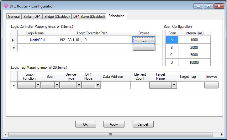 Setup 3.5.3. SCHEDULED TAG MODE The Scheduled Tag routing mode transfers data between a DF1 device and one or more Logix controllers.