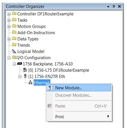Setup After the EDS file has been registered, the module can be added to the Logix IO tree in Studio 5000.