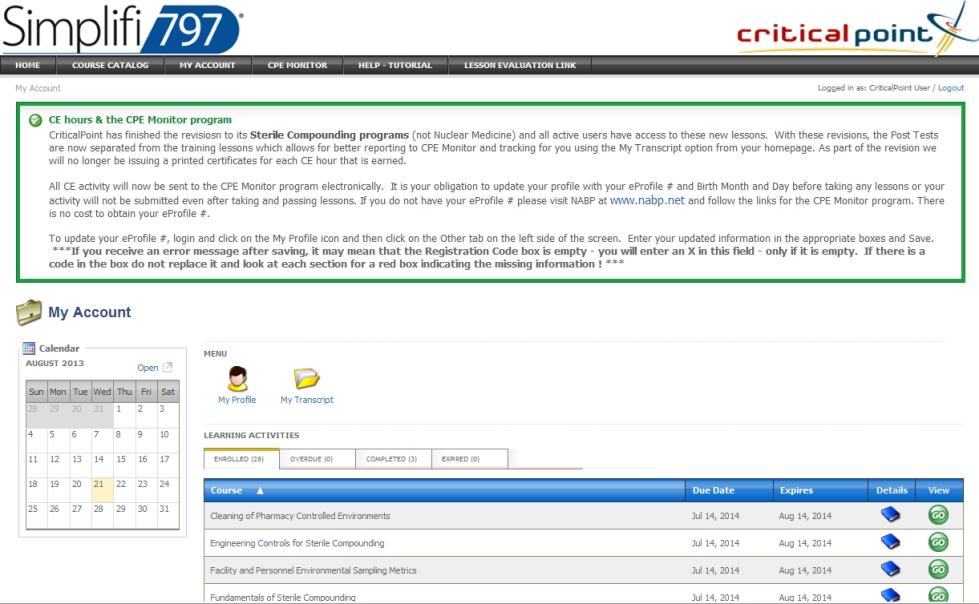 Simplifi 797 IP CriticalPoint Manual My Account Provided the form was filled in properly, you will see a confirmation screen informing you that your registration is complete.
