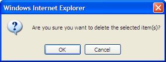 2.Click the Delete Selected link. The Windows Internet Explorer page appears. 3.