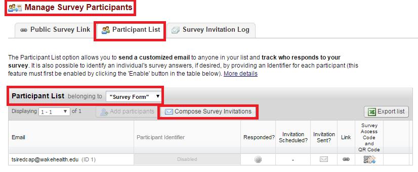 Step 5: When you are ready to send the survey(s) to the participants, navigate to the Participant List and select the Participant List belonging to from the drop down then click on Compose Survey
