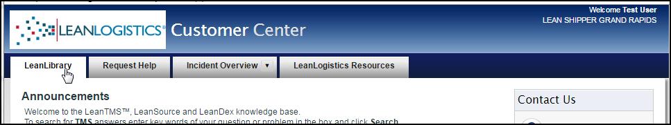 TO SEARCH THE LEAN LIBRARY 1. From the Customer Support Home Page, click on the Lean Library tab. 2.