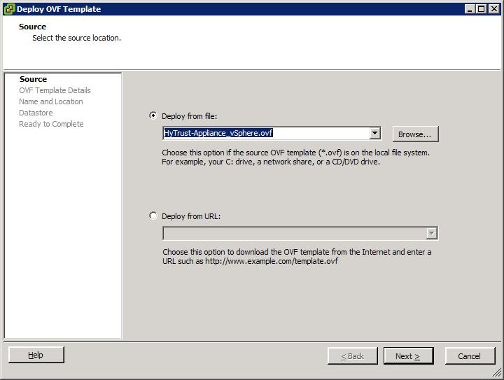 Installing the Appliance Deploying the OVF Template 2. Choose File > Deploy OVF Template. The Deploy OVF Template Wizard appears. Figure 3-1 Deploying the OVF template 3. Select Deploy from file.