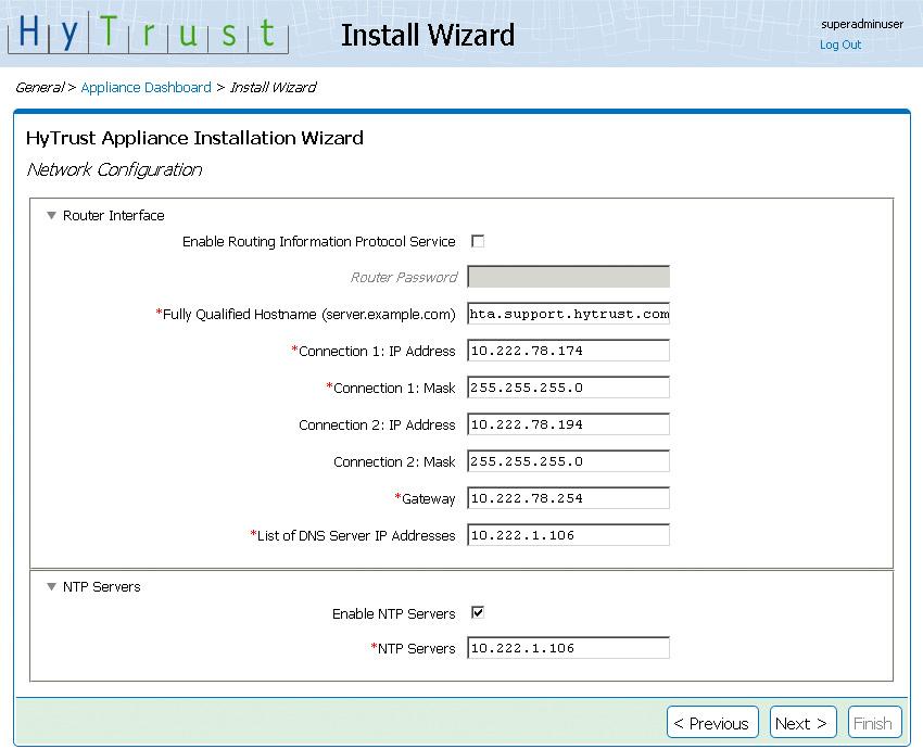 Router Mode Running the HTA Installation Wizard 2. The Network Configuration page appears. Figure 5-2 HTA Installation Wizard - Network Configuration 3.