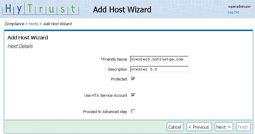 Post-Installation Tasks Adding Your First HTA-Protected Host c. Optionally, open the Advanced Properties section (click the triangle or text) to reveal the VI SDK, HTTP, and HTTPS port settings.