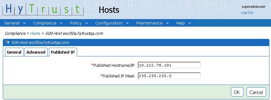 Figure 6-10 Compliance > Hosts > Edit Host page - Advanced tab 5.