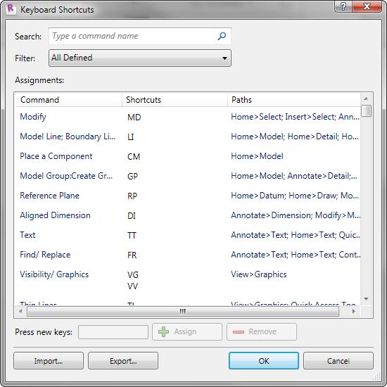 Menus and Settings Keyboard Shortcuts Accessed from User Interface
