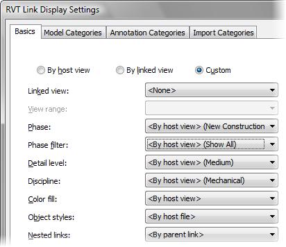 Linking Revit Models RVT Link Display Settings Dialog Box You can control the display settings of